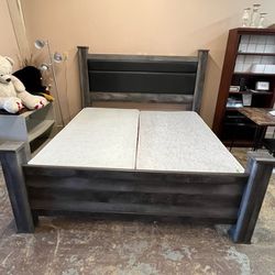 GRAY BED FRAME AND MATCHING DRRSSER