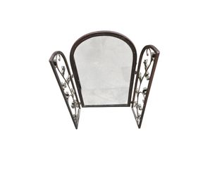 Trifold Vanity Mirror with Metal Floral Frame