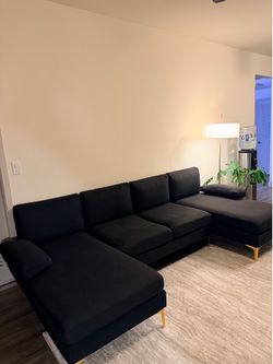 Black U-Shaped Sectional Sofa with Gold Legs