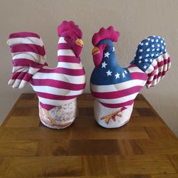American Flag Cloth Stuffed Roosters Decorations