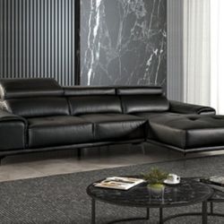 Brand New Black Leather Modern Style Sectional Sofa 