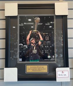 Jayson Tatum Boston Celtics Matted 11x14 Spotlight Photo With Trophy Framed To 18x22
