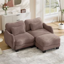 Modern L-Shaped Chenille Loveseat Sofa with Ottoman Ergonomic Design for Living Room