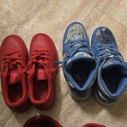Red AIR FORCE 1's SIZE 5y; Denim Jordan 1 SIZE 6.5y