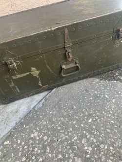 Vintage Military Olive Green Metal Trunk