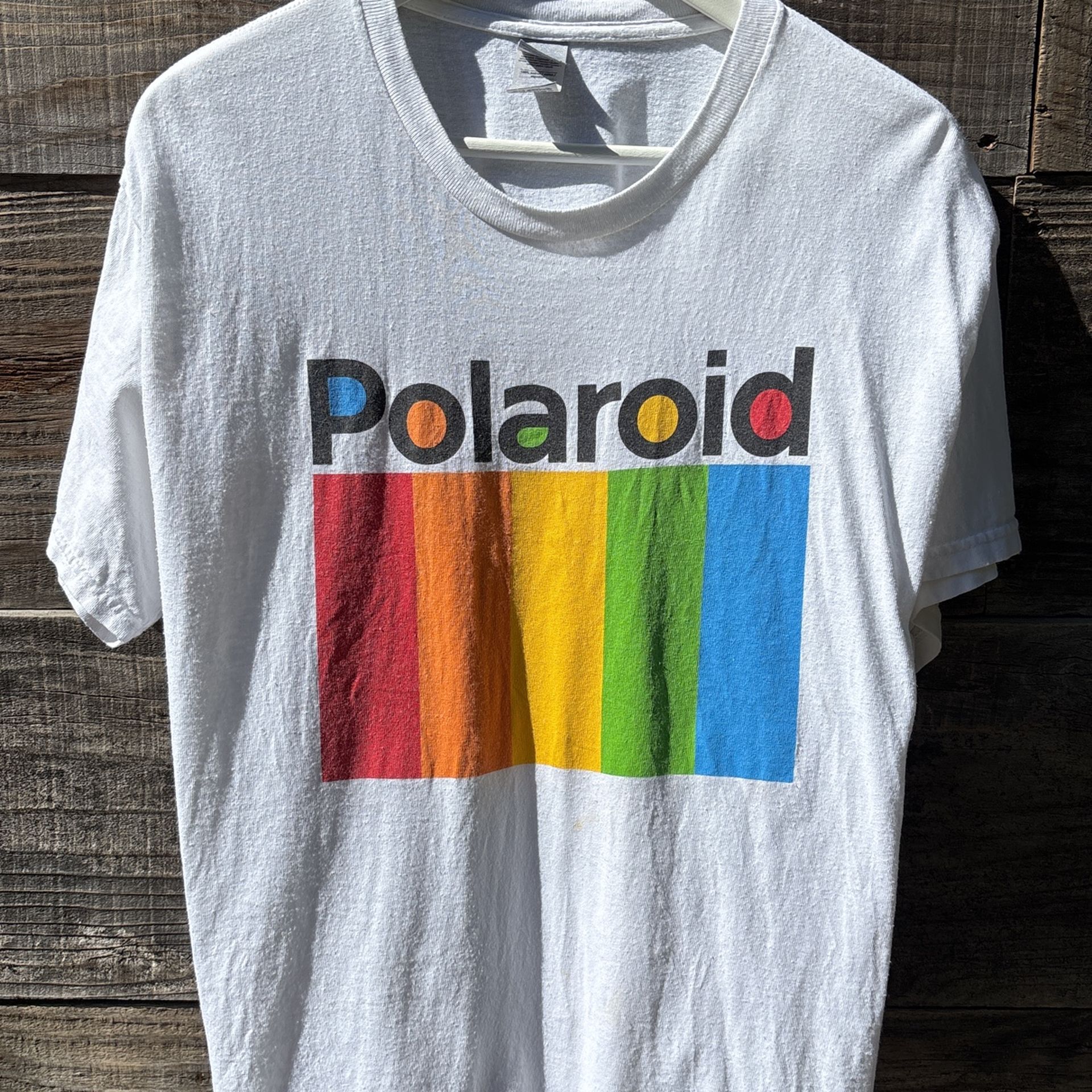 Retro Vintage Gildan T Shirt White Polaroid Camera Photography Photos  Advertisement Ad Men’s Size Large Pre Owned L 