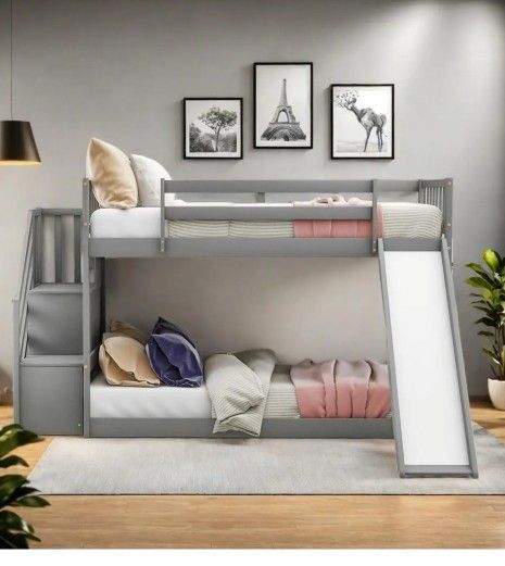 Floor Bunk Bed With Slide And Stairs Twin Over Twin Bunk Bed