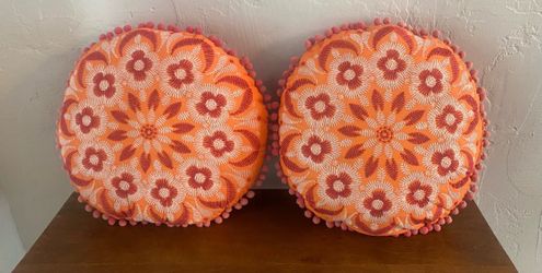 Round Embroidered Throw Pillows (2)