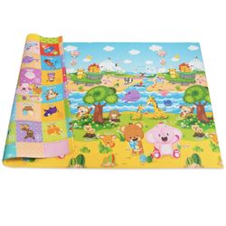 LARGE Pingko & Friend Baby Play Mat Reversible Waterproof for Infant, Babies Toddlers, and Kids. 82"x55"