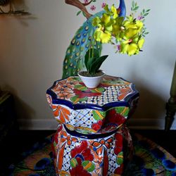 OPEN TO OFFERS Handpainted Talavera Ceramic Mexican Folk Art Pottery Table Garden Patio Pool Balcony Tropical Home Decor  18"×13"