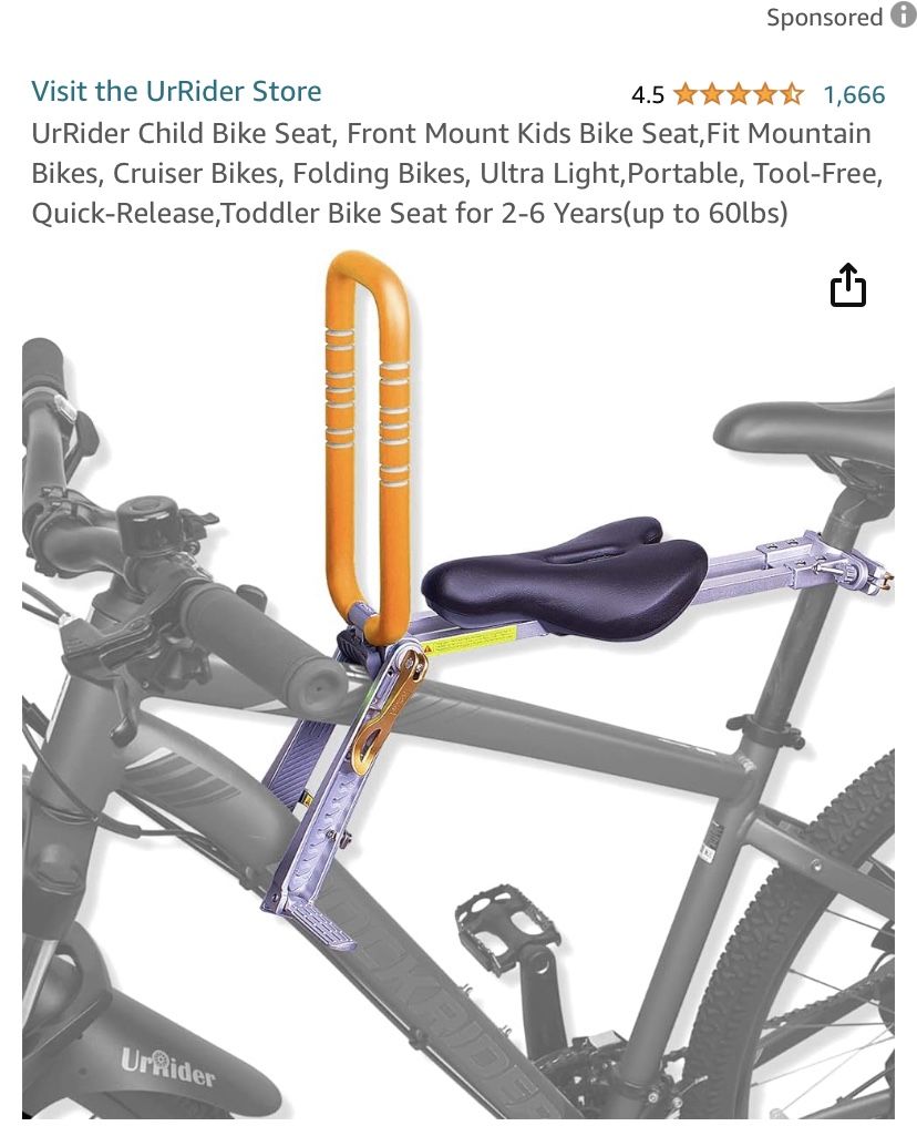 UrRider Child Bike Seat, Front Mount Kids Bike Seat,Fit Mountain Bikes, Cruiser Bikes, Folding Bikes, Ultra Light,Portable, Tool-Free, Quick-Release