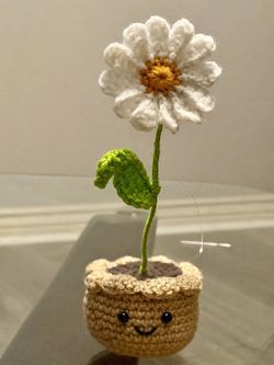 Brand New,  Crocheted, Daisy In Pot