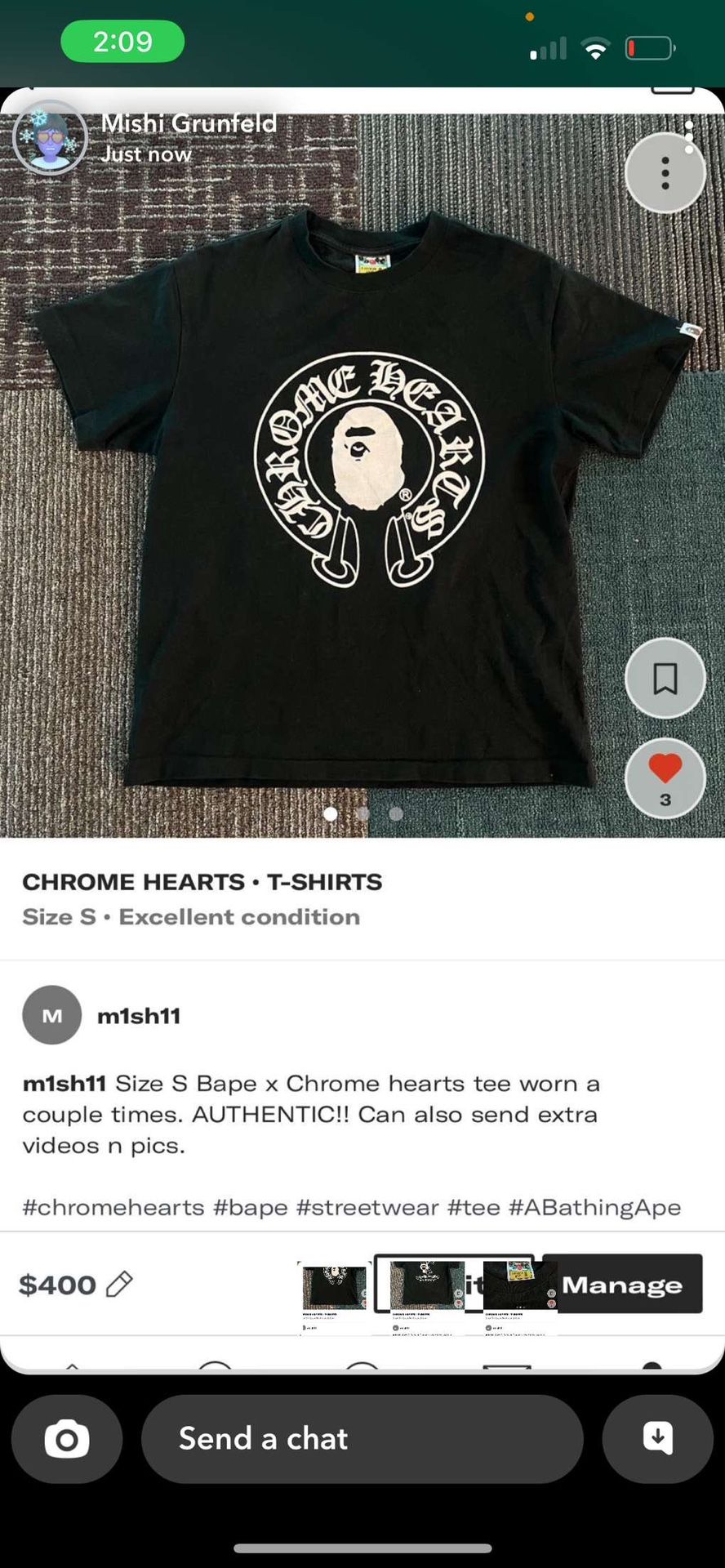 Bape Chrome Hearts Tee Shirt Black