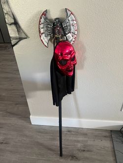 Halloween Costume Axe Staff with Skull Mask