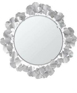New Wall Décor Large Gingko Leaf Round Wall Mirror for Living Room, Iron Metal Plate Frame Antique