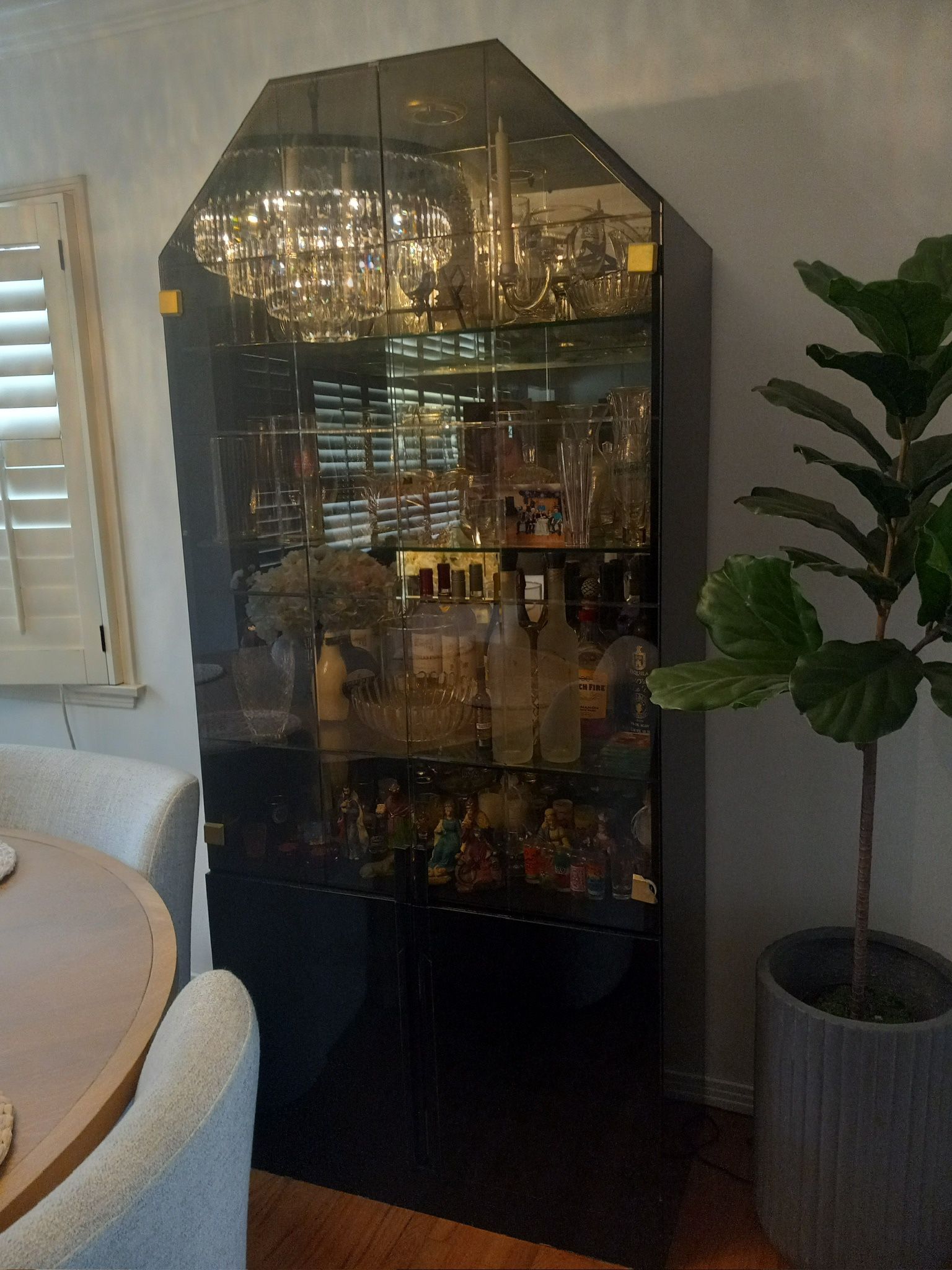 Black China Cabinet Retro Modern Glass shelves