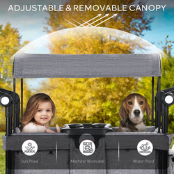 Folding Wagon Stroller for 2 Kids, Adjustable Handle, All-Terrain Shock-Absorbing Wheel, Detachable