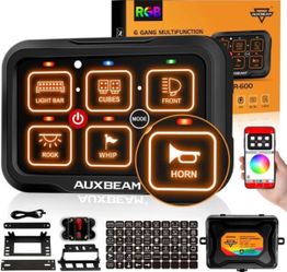 Auxbeam 6 Gang Switch Panel Bluetooth RGB AR-600 with Toggle Momentary Pulsed Modes Multifunctional Switch pod with Manual and Automatic Backlit Contr