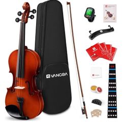 Violin 4/4 Full Size Fiddle Set, Handcrafted Spruce Acoustic Violins Bundle Kit for Beginners Adults Kids 11+, Starter Violin Outfit with Hard Case, S