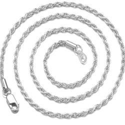 Italian Necklace Stainless Steel Chain 925 Silver Rope Chains 3-5mm Twist Rope Box Necklace