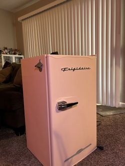 Cute Coral Retro Mini Fridge w/ Freezer - Works Perfectly