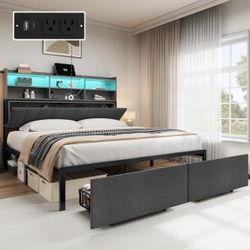 BED FRAME QUEEN SIZE WITH STORAGE DRAWERS AND LED LIGHTING BRAND NEW IN BOX!!!