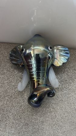Iridescent Hand-Blown Glass Sculpture – Abstract Elephant / Art Piece