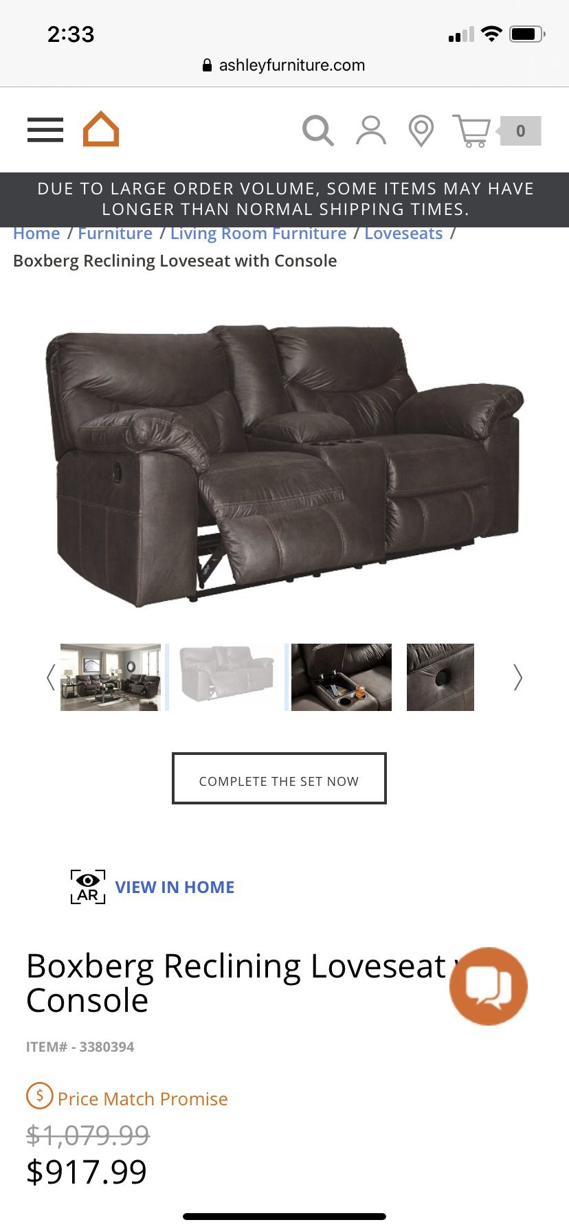 Ashley Furniture Boxberg Reclining Loveseat with Console