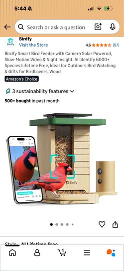 Birdfy Smart Bird Feeder w/ Camera Solar Powered AI Bird ID