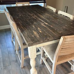 Rustic Farmhouse Dining Table And  Six Chairs 