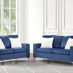 Cinderella Neo Blue Velvet Sofa & Loveseat ( sectional couch sofa loveseat options