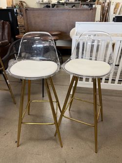 25.6" Modern Clear Acrylic Counter Height Bar Stools with Metal Frame and Footrest