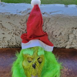 New latex grinch mask with christmas Santa hat 
