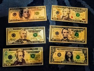 Gold Foil US Dollar Bill Novelty Set of 6