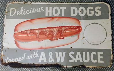 RARE Vintage 1950s A&W Root Beer Hot Dog Sign - Original STOUT SIGN CO. - 30x20