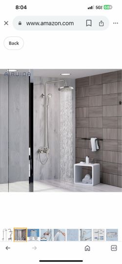 Brushed Nickel Shower Fixture 8 Inch Rain Shower Head Exposed Pipe Shower System Single handle Nickel and gold C60 N