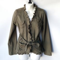 LA KITTY Olive Green Knit Women's Belt Jacket Size L