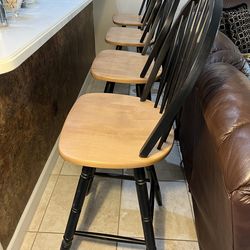 Four Canadel Solid Wood Swivel Bar Stools
