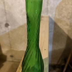 Vintage green glass bud vase
