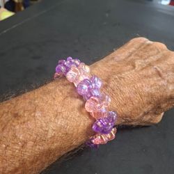Disney Collectible Minnie Mouse Faceted Plastic Minnies All Around, Stretch Bracelet Or Hair Tie In Lovely Pink & Purple, For Petite Wrists