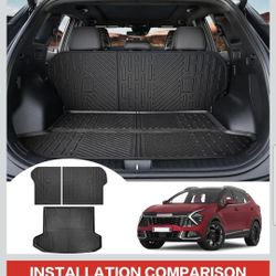 Cargo Mat with Seat Back Cover Fit for 2023 2024 Kia Sportage with Subwoofer Cargo Liner TPE Backrest Mat Rear Trunk Mat Trunk Floor Liner for Kia Spo