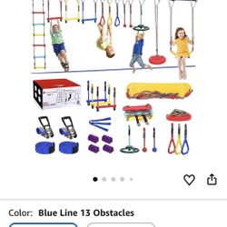 Ninja Warrior Obstacle Course for Kids Backyard,Fast-Setup Buckles—Up to 880 lbs,2x65ft Slack Lines with 13 Ninja Accessories-Swing Seat,Disc Swing,Ni