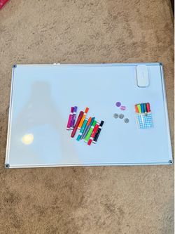 Large Whiteboard, markers, erasers, magnets, and marker holder  (35 x 24 inches)