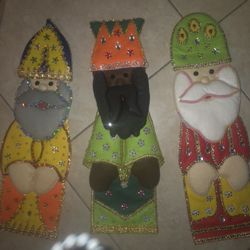 Vintage Handmade Quirky Three Wise Men Nativity Figures Felt 20 Inches