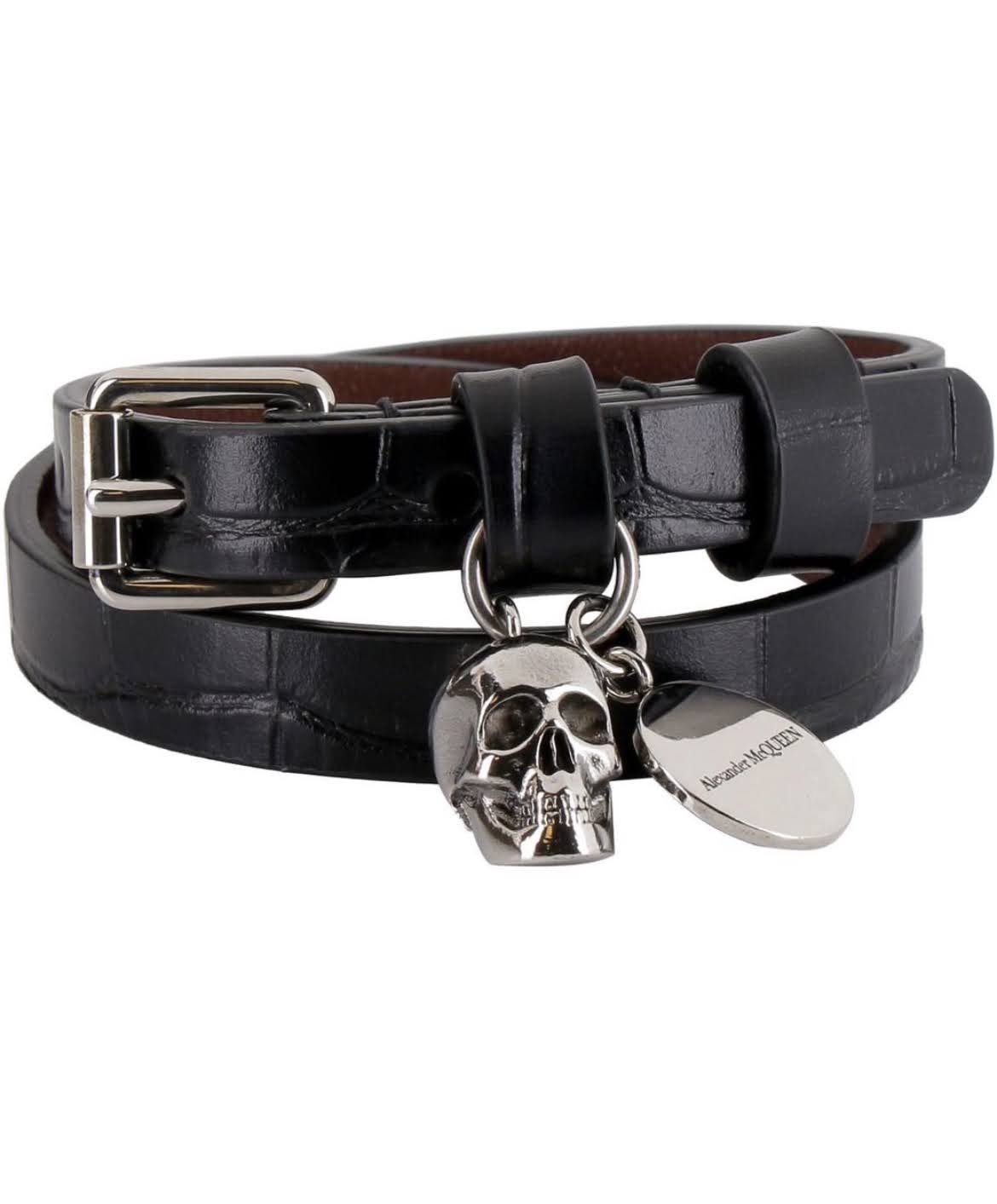 ALEXANDER MCQUEEN SKULL LEATHER DOUBLE WRAP BRACELET Is