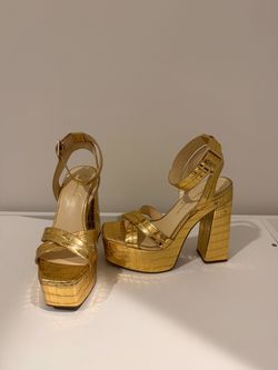 Jessica Simpson Gold Platform Block Heel Sandals
