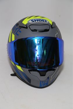 Shoei RF-1400 Accolade TC-10 Matte Gray Blue Hi-Viz Motorcycle Helmet