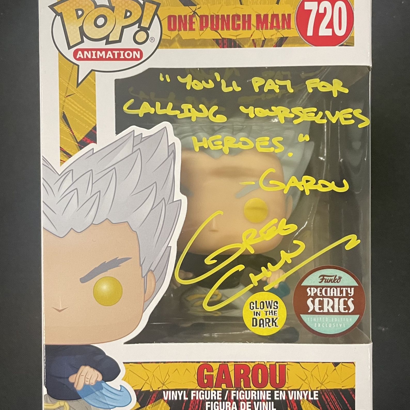 Garou 720 One Punch Man Funko Pop Signed By Greg Chun w/ COA - PSA 