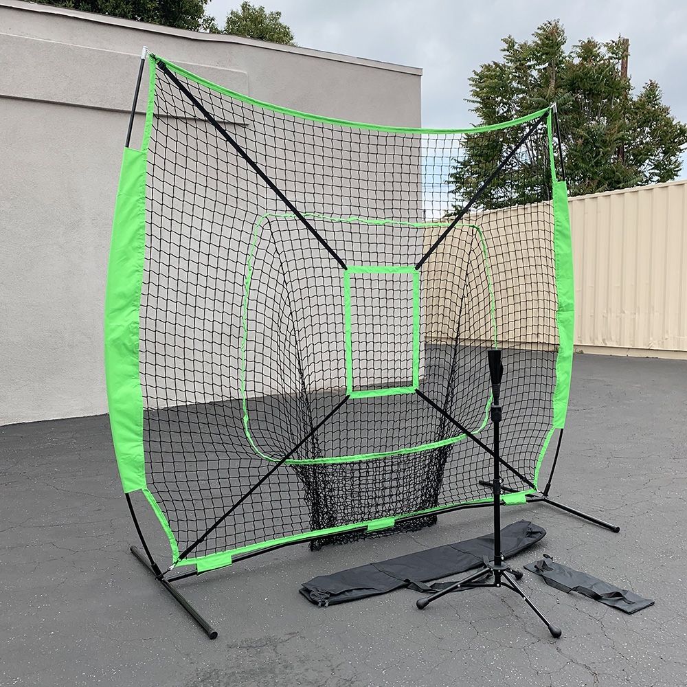 $75 (New) Baseball softball (7x7’ net & ball tee set) practice hitting & pitching net w/ carry bag