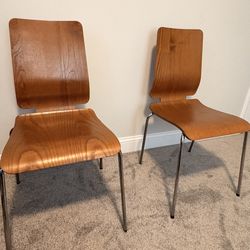 Pair of Bentwood & Chrome Stacking Chairs — Mid-Century Modern Style
